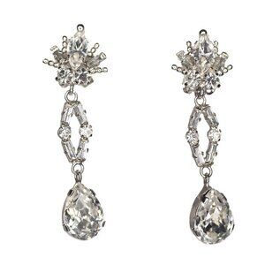 Vintage Bridal Drop Dangle Clip On Earrings Silver Wedding Retro Austria